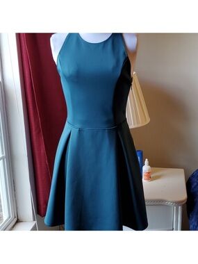 Abercrombie & Fitch Teal dark Green Backless Fit-and-Flare Dress